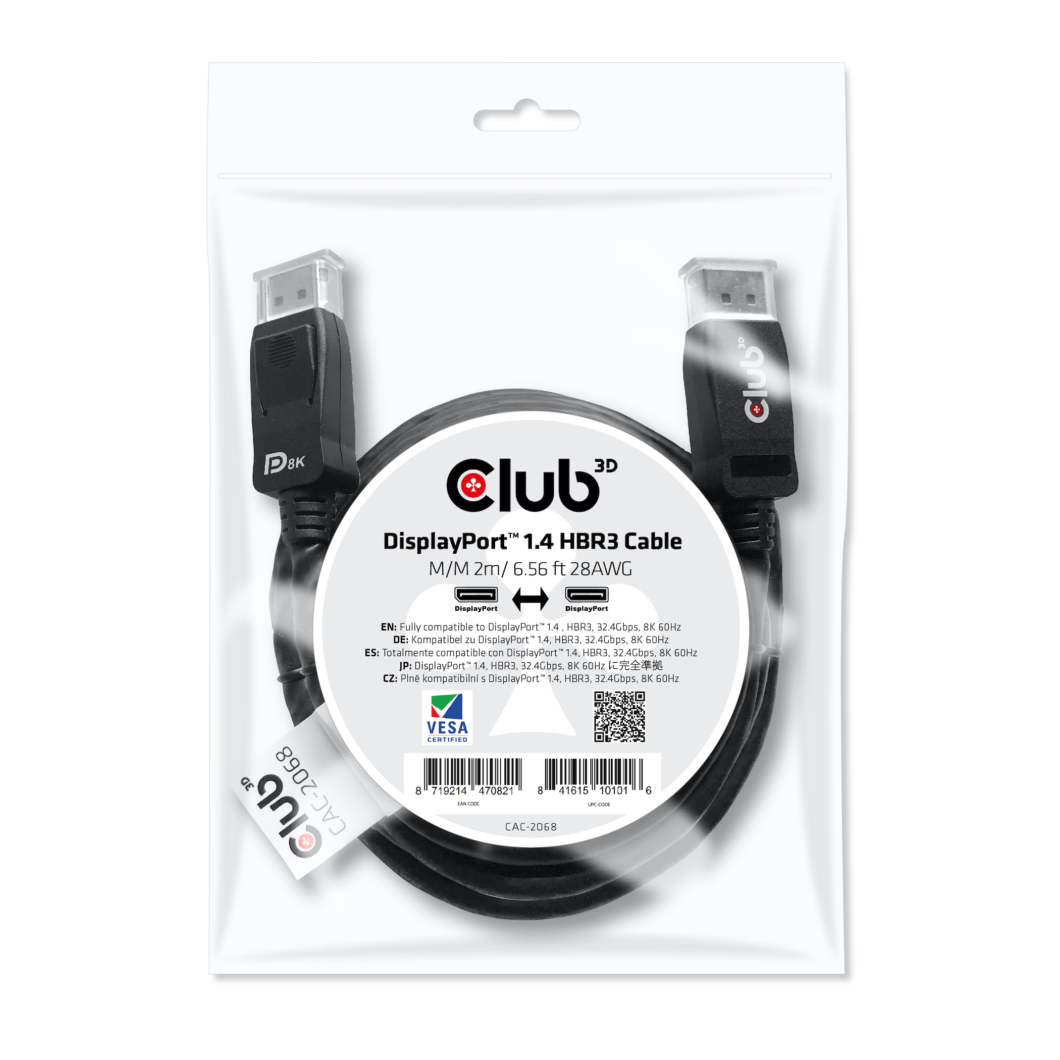 Club 3D DisplayPort-Kabel - DisplayPort (M) - bis DisplayPort (M) - DisplayPort 1.4 - 2 m - Schwarz, Ansicht 2