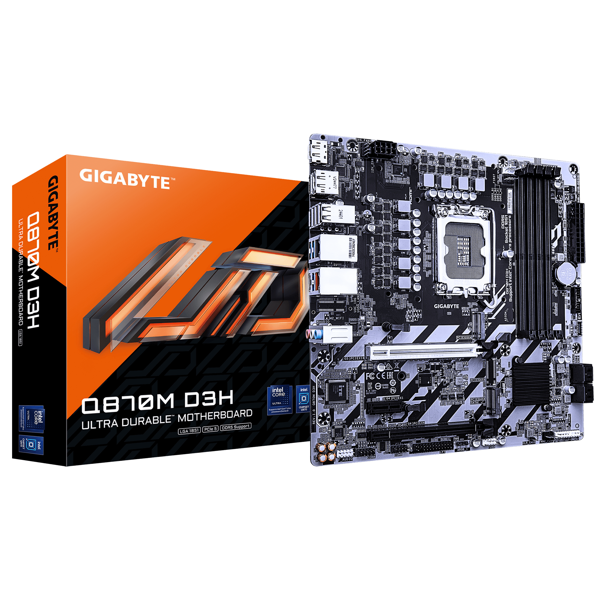 Gigabyte Q870M D3H - Motherboard - micro ATX - LGA1851 Sockel - Q870 Chipsatz - USB 3.2 Gen 1, USB-C 3.2 Gen2, Ansicht 2