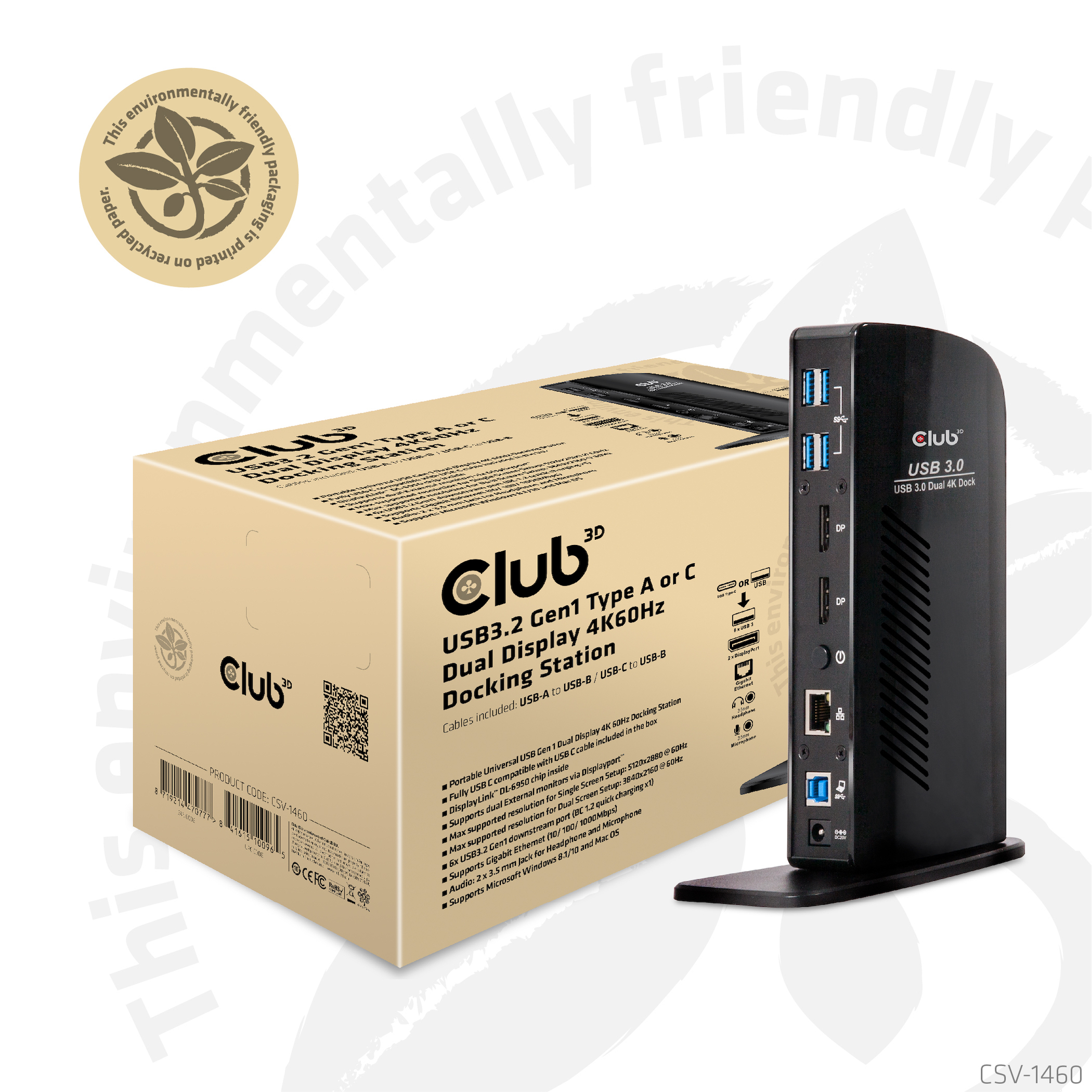 Club 3D SenseVision USB 3.0 Dual Display 4K60Hz Docking Station, Ansicht 3