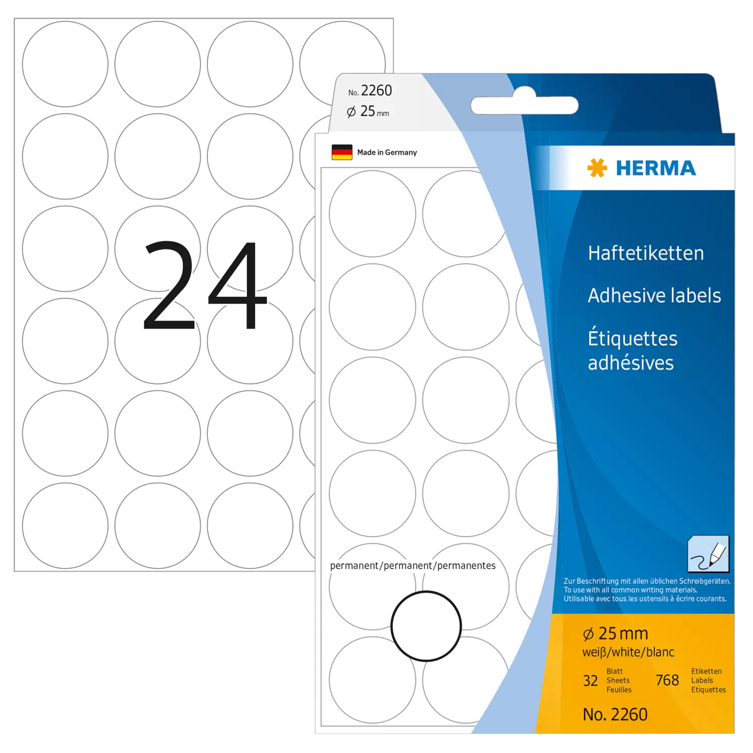 HERMA Permanenter Klebstoff - weiß - 25 mm rund 768 Etikett(en) (32 Bogen x 24), Ansicht 4