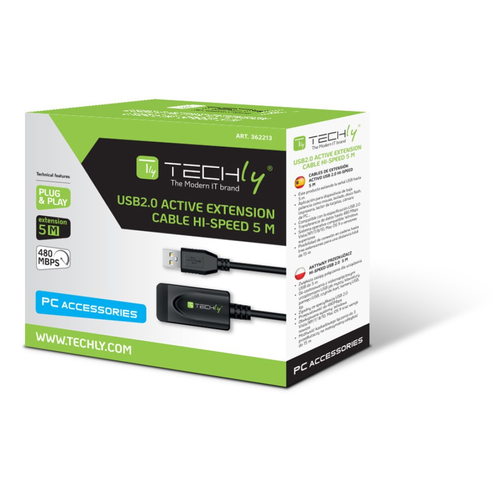 Techly IUSB-REP20TY - 5 m - USB A - USB A - USB 2.0 - 480 Mbit/s - Schwarz, Ansicht 3