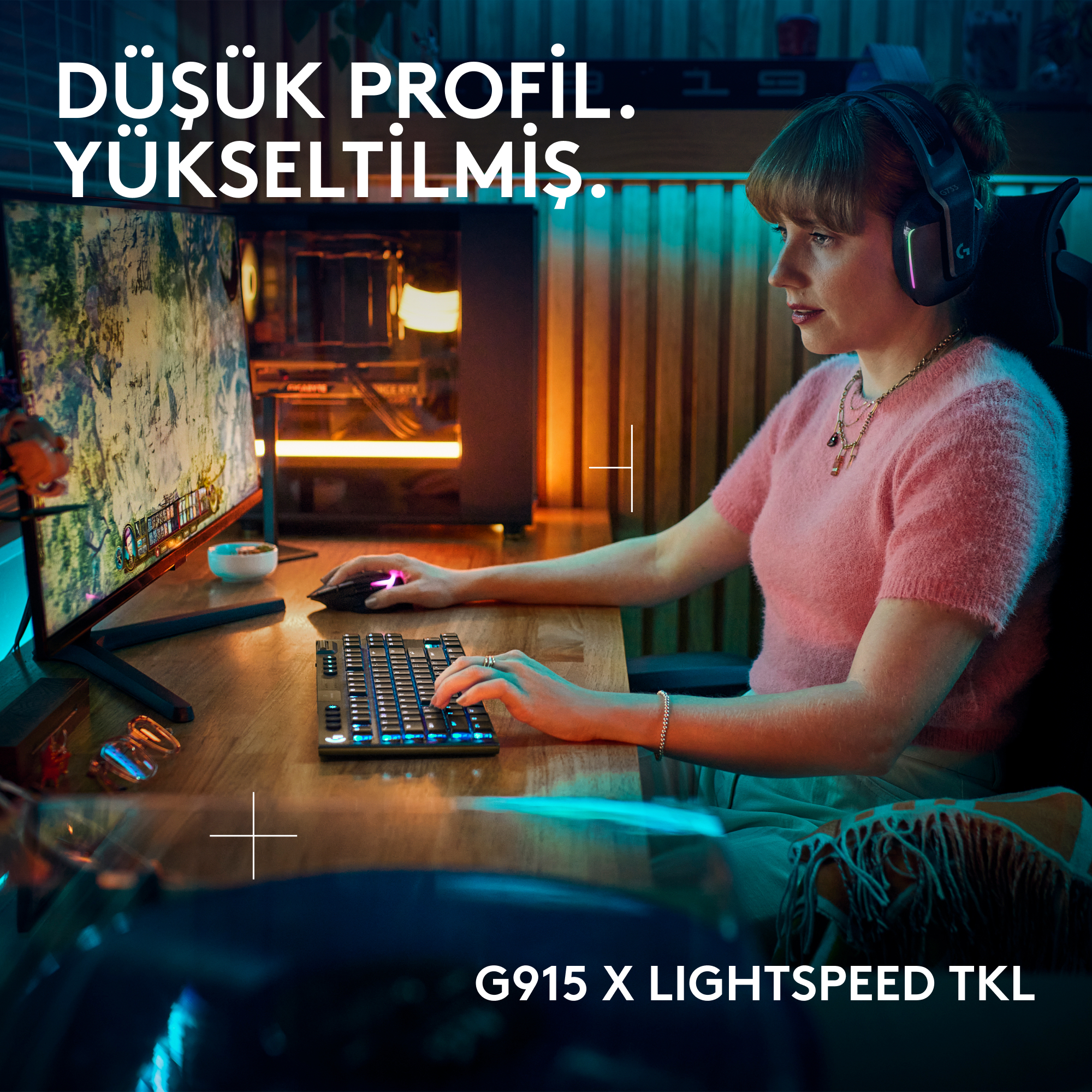 Logitech G G915 X - Tastatur - LIGHTSPEED - TKL - kabellos - Bluetooth - USB - GLT - Schwarz - TL: US, QWERTY, Ansicht 3