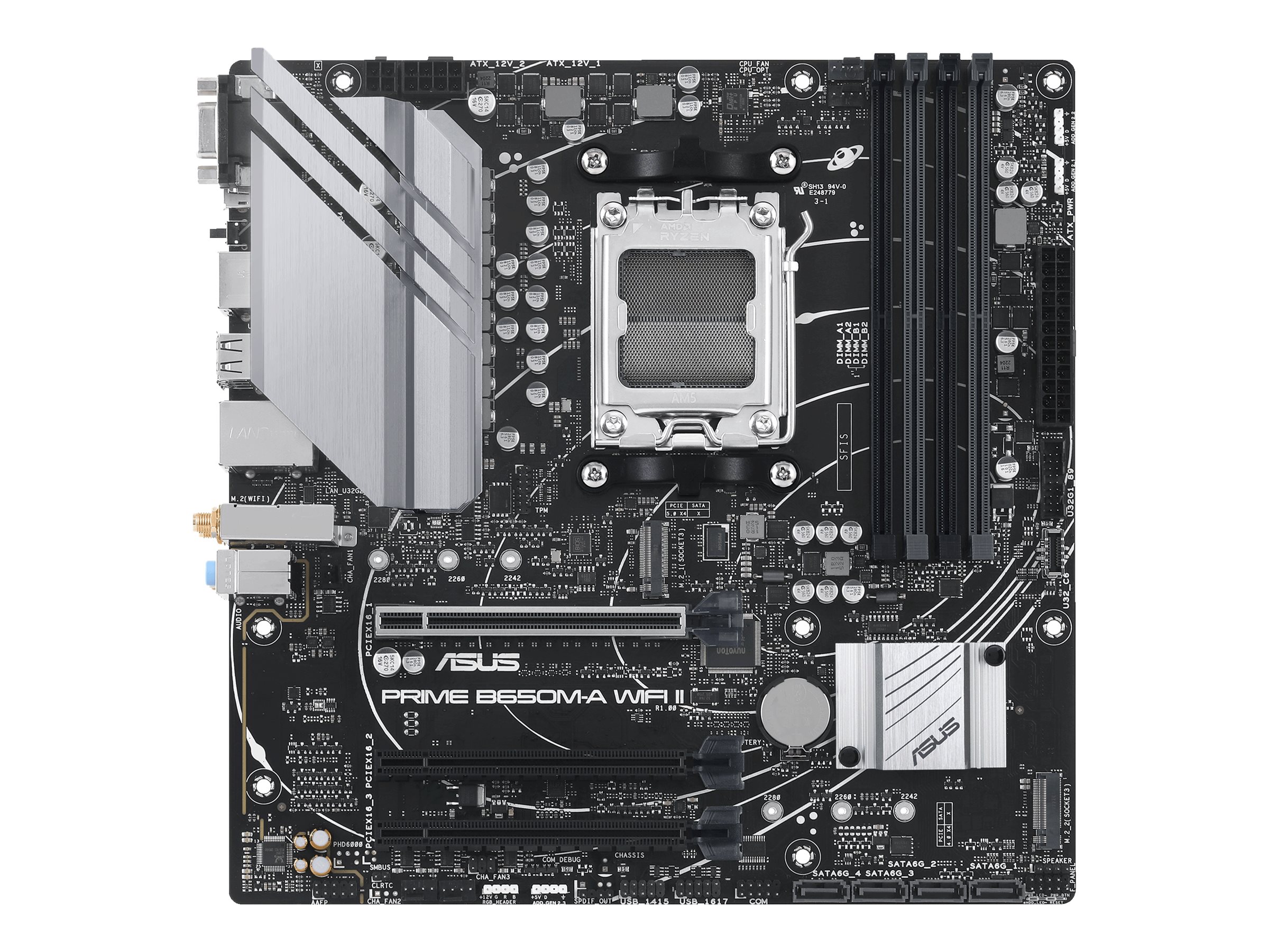 ASUS PRIME B650M-A WIFI II - Motherboard - micro ATX - Socket AM5 - AMD B650 Chipsatz - USB 3.2 Gen 1 USB 3.2 Gen 2 USB-C 3.2 Gen 1 - 2.5 Gigabit LAN Wi-Fi 6 Bluetooth - Onboard-Grafik (CPU erforderlich)