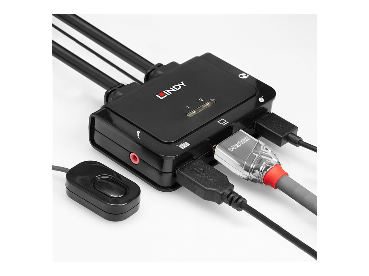 Lindy 2 Port HDMI 2.0 USB 2.0 & Audio Cable KVM Switch