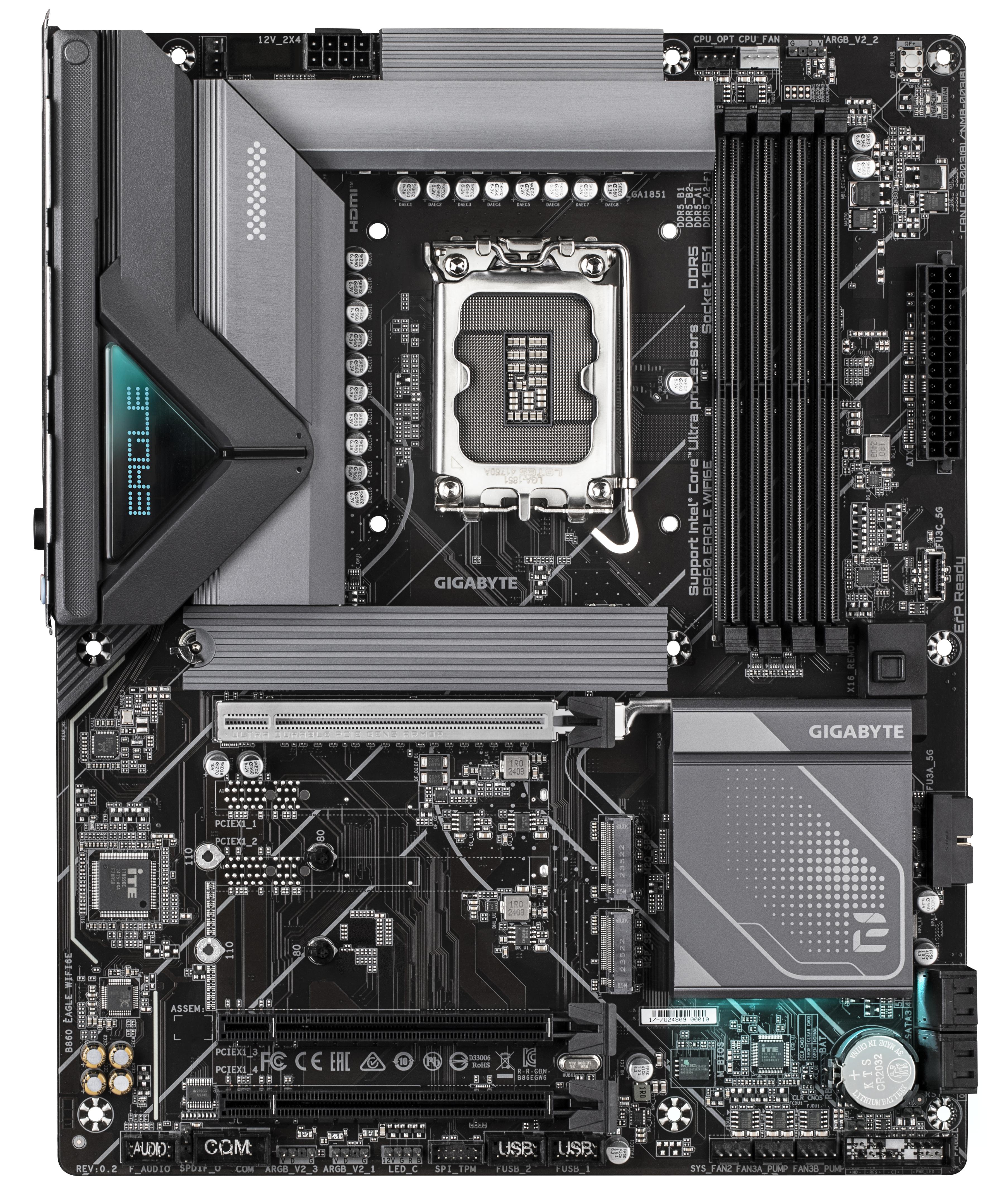 Gigabyte B860 EAGLE WIFI6E - Motherboard - ATX - LGA1851-Sockel - B860 Chipsatz - Onboard-Grafik (CPU erforderlich), Ansicht 2