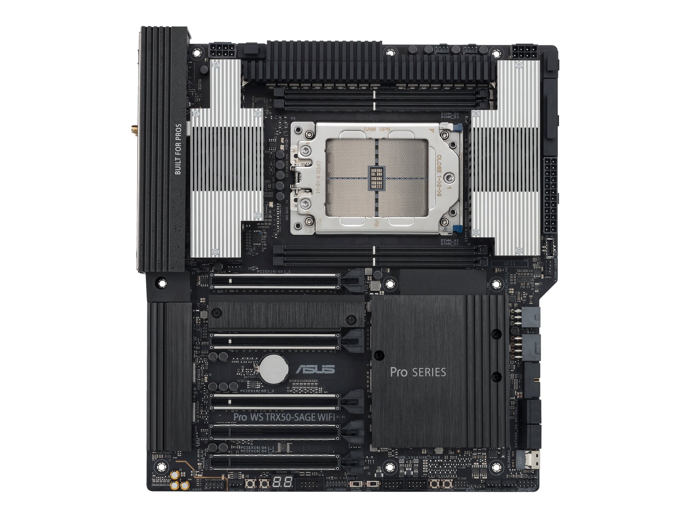 ASUS PRO WS TRX50-SAGE WIFI - Motherboard - SSI CEB - Socket sTR5 - AMD TRX50 Chipsatz - USB 3.2 Gen 1, USB 3.2 Gen 2, USB-C 3.2 Gen 2x2 - 10 Gigabit LAN, 2.5 Gigabit LAN, Wi-Fi 7, Bluetooth - Onboard-Grafik (CPU erforderlich)