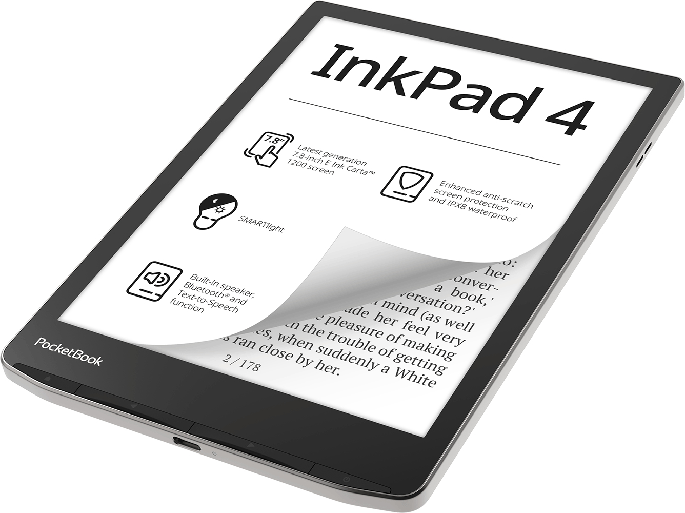 Pocketbook InkPad 4, 19,8 cm (7,8"), E Ink Carta - MP3 - Bluetooth, Ansicht 2