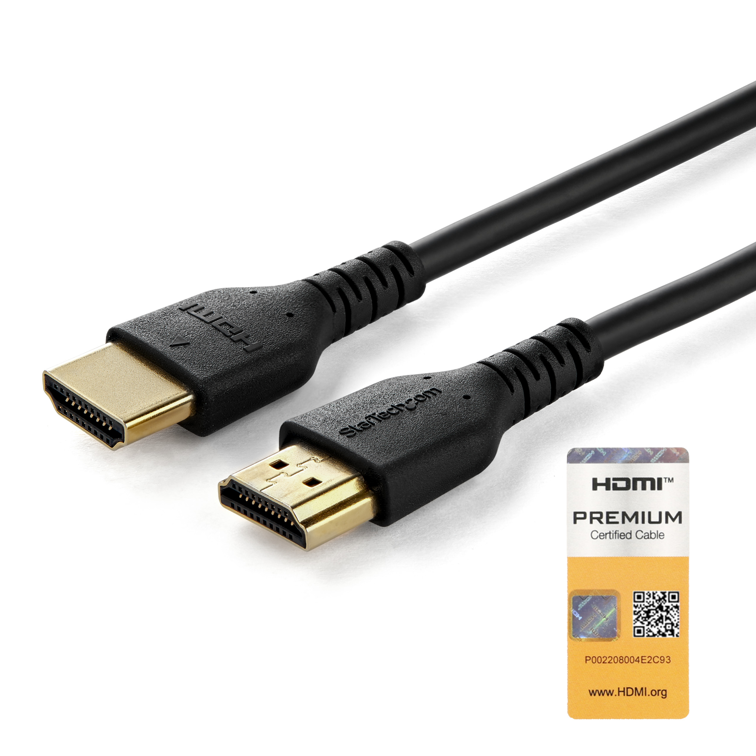 StarTech.com 1m Premium Zertifiziertes HDMI 2.0 Kabel mit Ethernet - High Speed UHD 4K 60Hz HDR - Robustes M/M HDMI Verbindungsabel mit Aramidfaser - TPE - Für UHD Monitoren/TVs/Displays, 1 m, HDMI Typ A (Standard), HDMI Typ A (Standard), Audio Return Channel (ARC), Schwarz