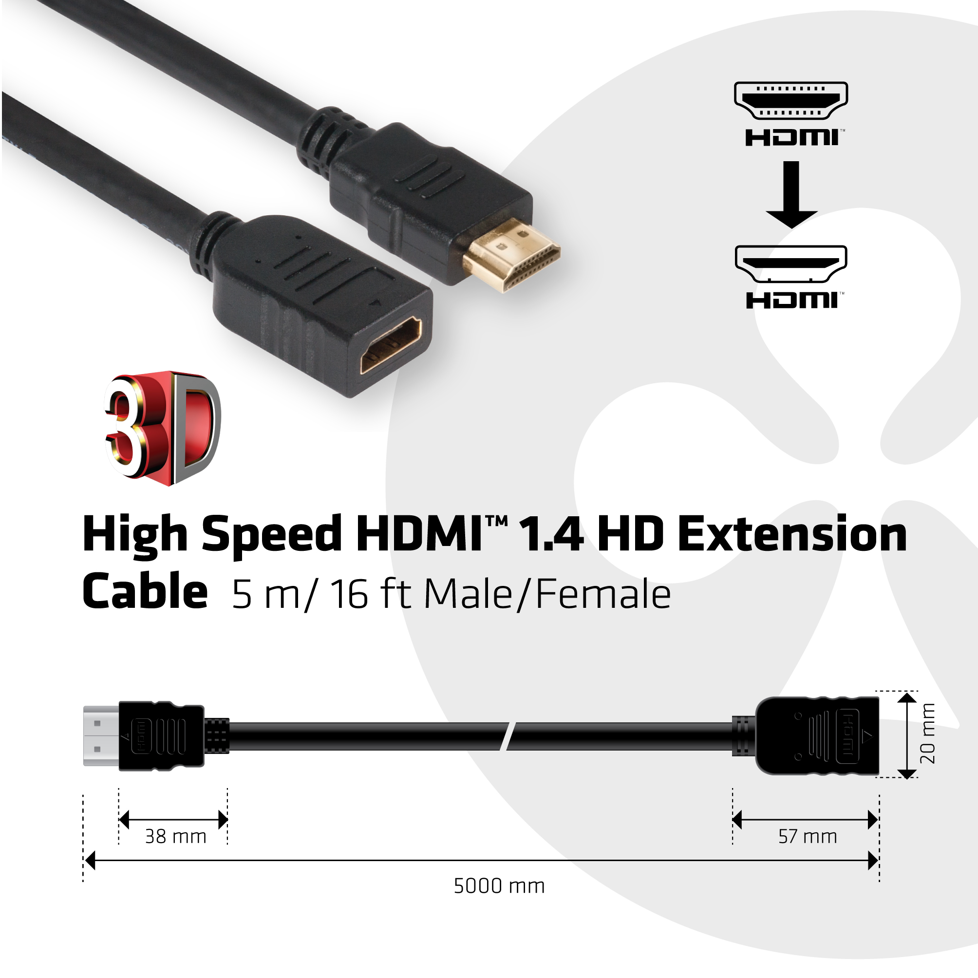 Club 3D HDMI-Verlängerungskabel - HDMI (M), Ansicht 3