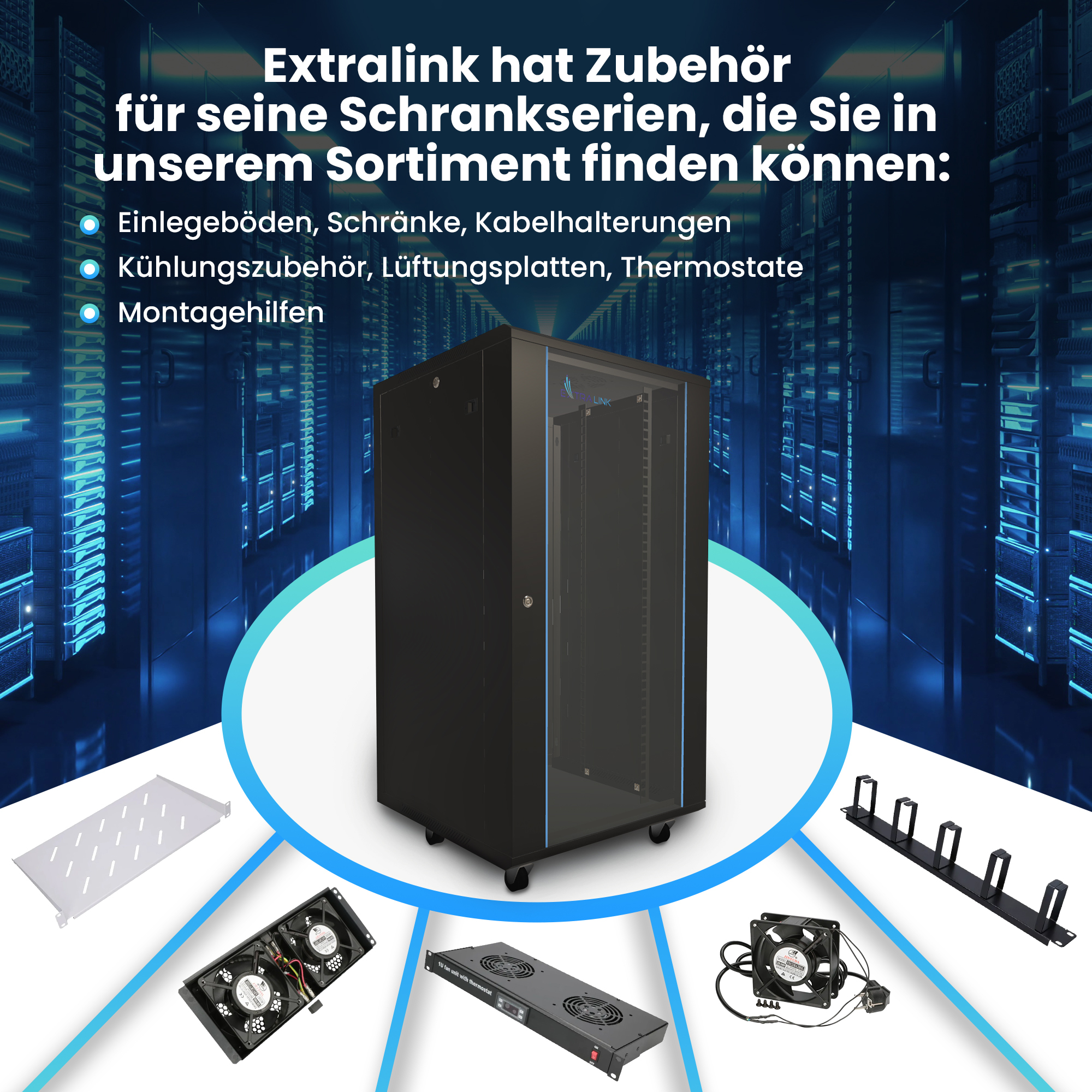 Extralink EX.14749 - Freistehendes Gestell - 27U - 600 kg - Sperrschloss - Ablageschienen - Verstellbare Füße, Ansicht 3