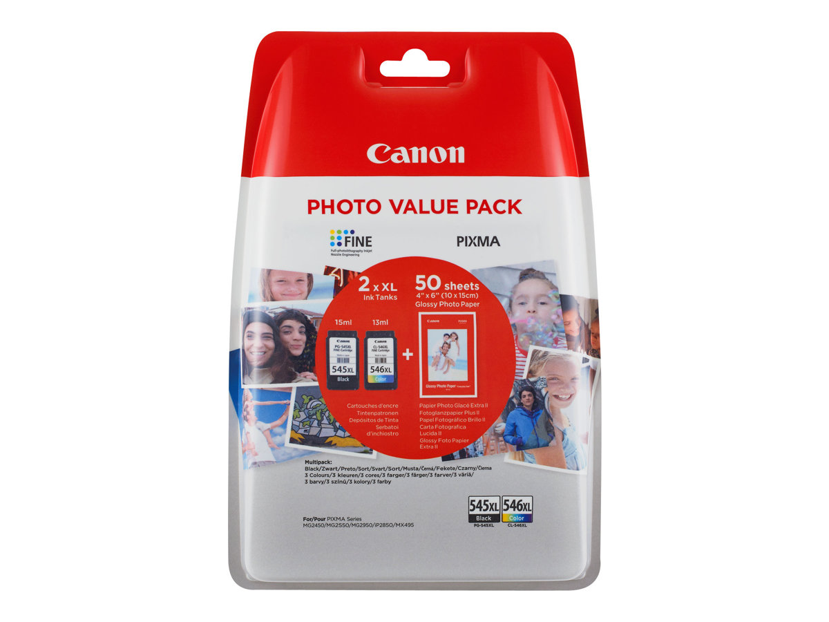 Canon PG-545 XL/CL-546XL Photo Value Pack - 2er-Pack - Hohe Ergiebigkeit - Schwarz, Farbe (Cyan, Magenta, Gelb)