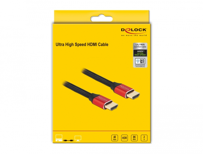 Delock Ultra High Speed - HDMI männlich zu HDMI männlich - 2 m - Dreifachisolierung - Rot - unterstützt 8K 60 Hz, Ansicht 2