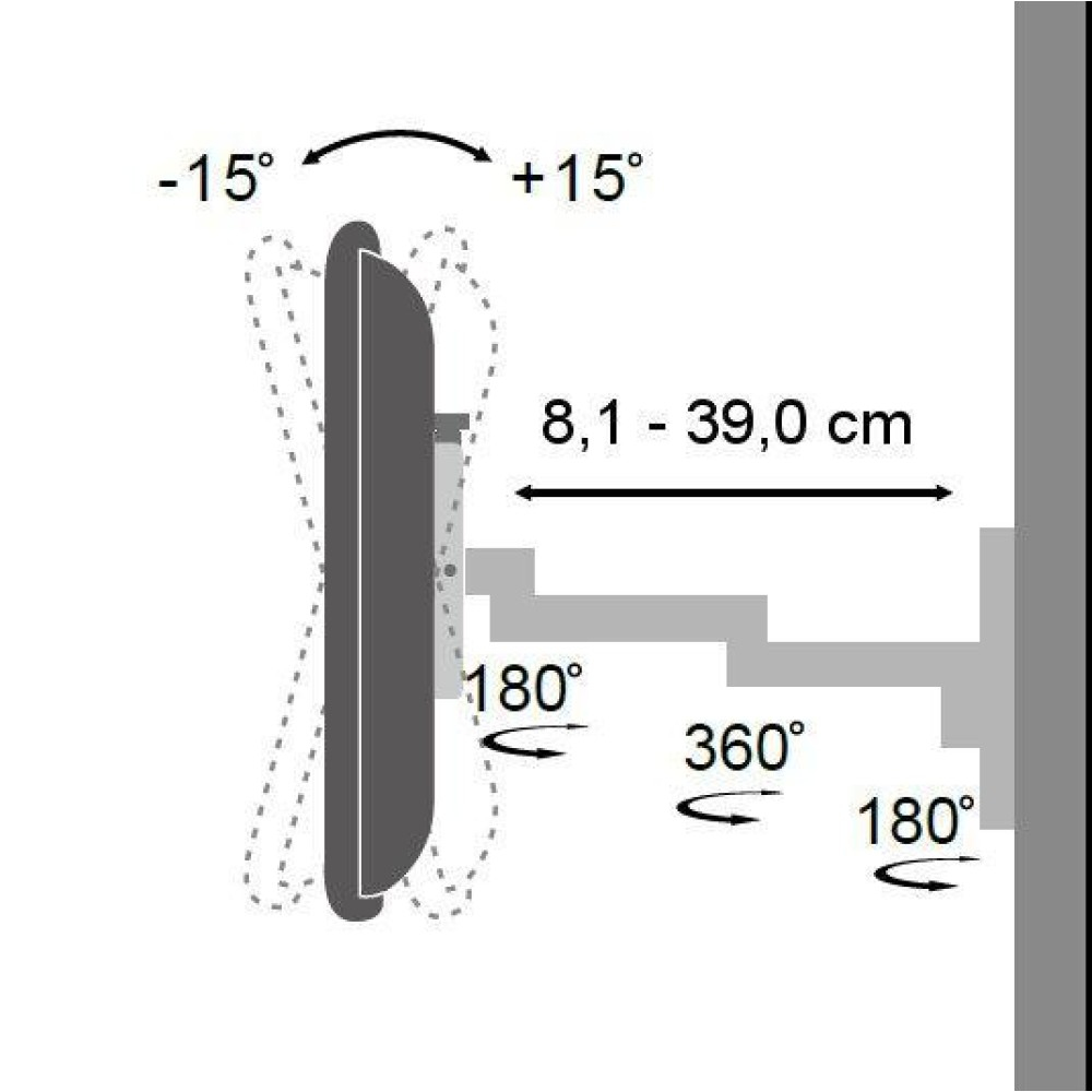 Techly LED 100 - Befestigungskit (Schwenkarm-Wandhalterung) für LCD TV - Schwarz - Bildschirmgröße: 33-76.2 cm (13-30), Ansicht 4