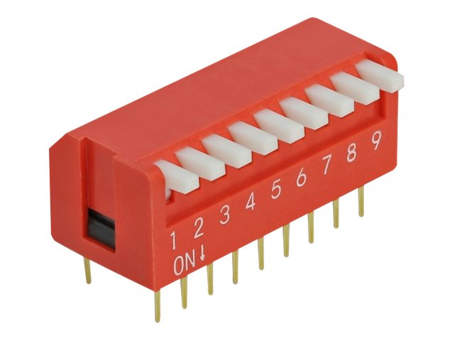 Delock DIP flip switch piano 9-digit 2.54 mm pitch THT vertical - DIP-Schalter - Rot (Packung mit 10)