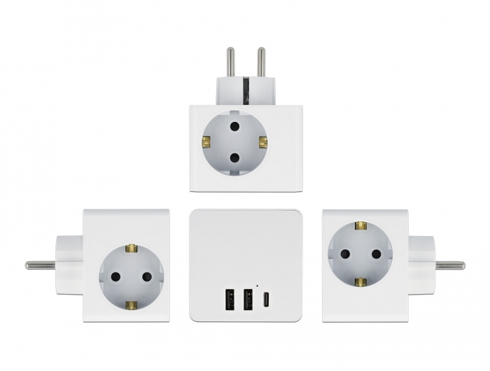 Delock Netzteil - 16 A - 6 Ausgabeanschlussstellen (USB-C, 2 x 9-polige USB Typ A, 3 x Stecker CEE 7/3), Ansicht 3