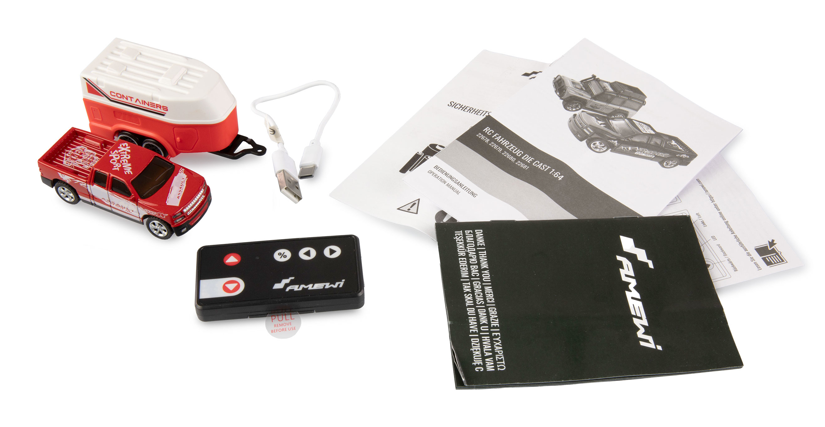 Amewi RC Pickup Die Cast mit Pferdeanhänger 1 64 RTR rot, Ansicht 2