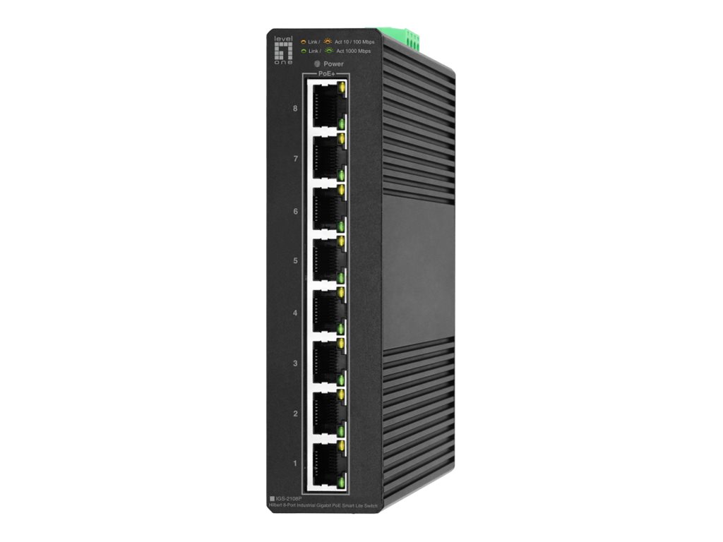 LevelOne Hilbert IGS-2108P - Switch - industrial, lite, 802.3af/at, -40 to 75°C - Smart - 8 x 10/100/1000 - an DIN-Schiene montierbar - PoE+ (112 W)