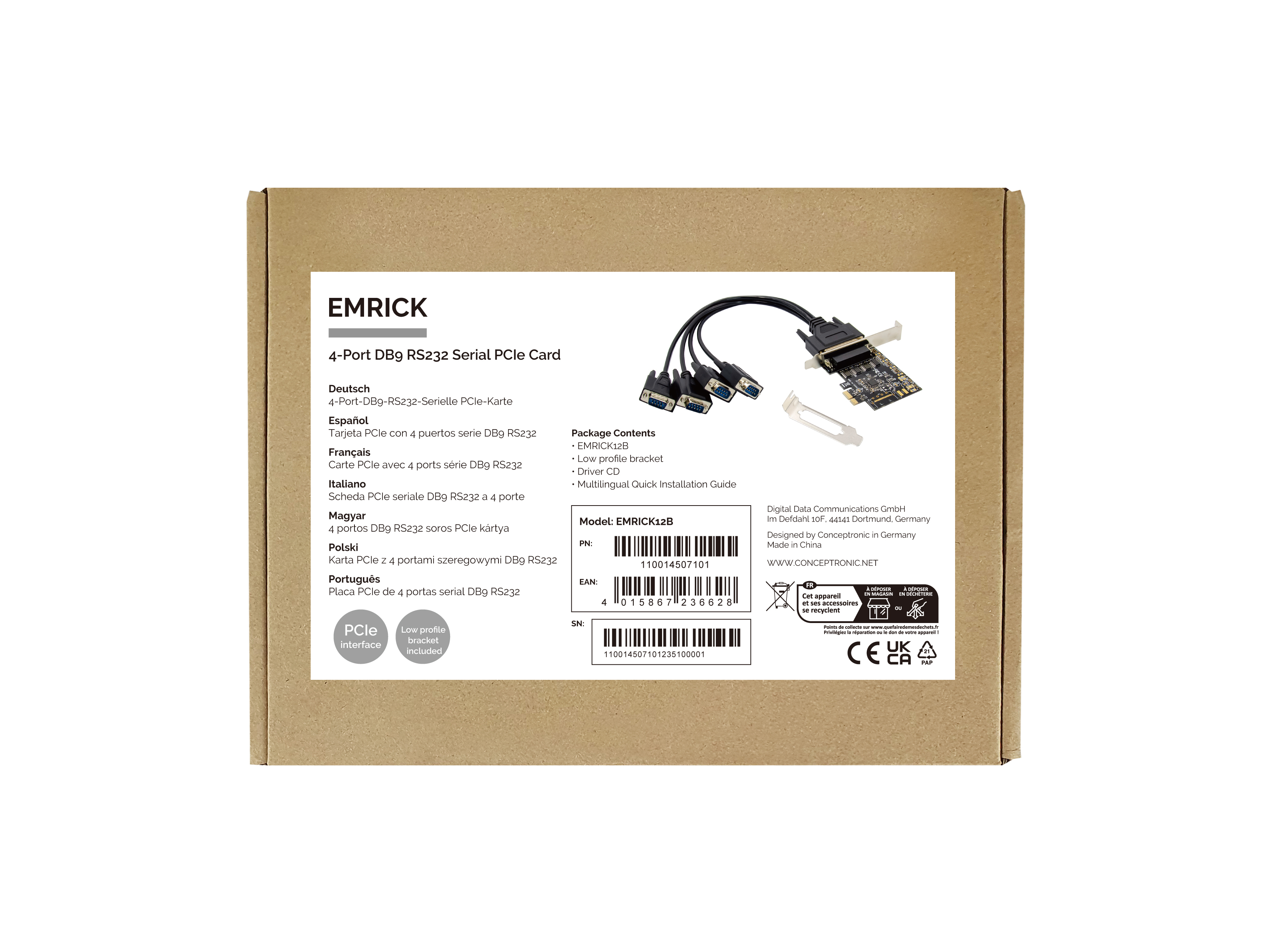 Conceptronic PCI Express Card 4-Port RS232 DB9 Adapter, Ansicht 2