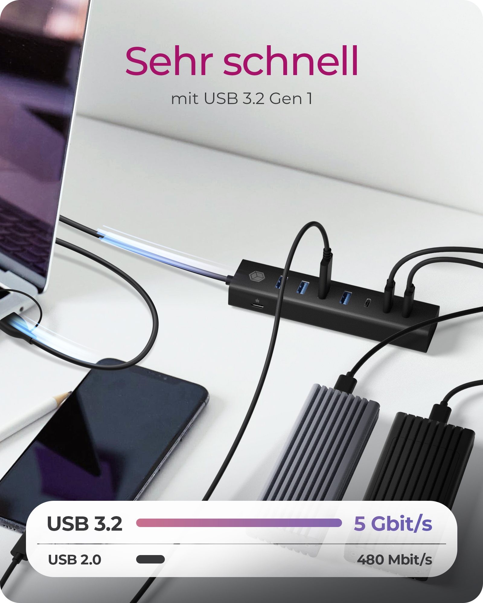 ICY BOX IB-HUB1737-C3 - Hub - 4 x USB 3.2 Gen 1 + 3 x USB-C 3.2 Gen 1, Ansicht 4
