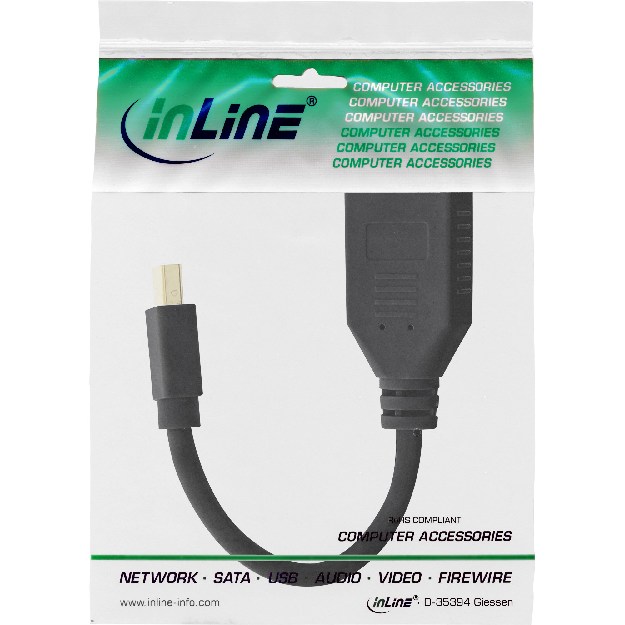 InLine Kabel Mini DisplayPort ST zu DisplayPort BU - 4K2K - schwarz - 015m