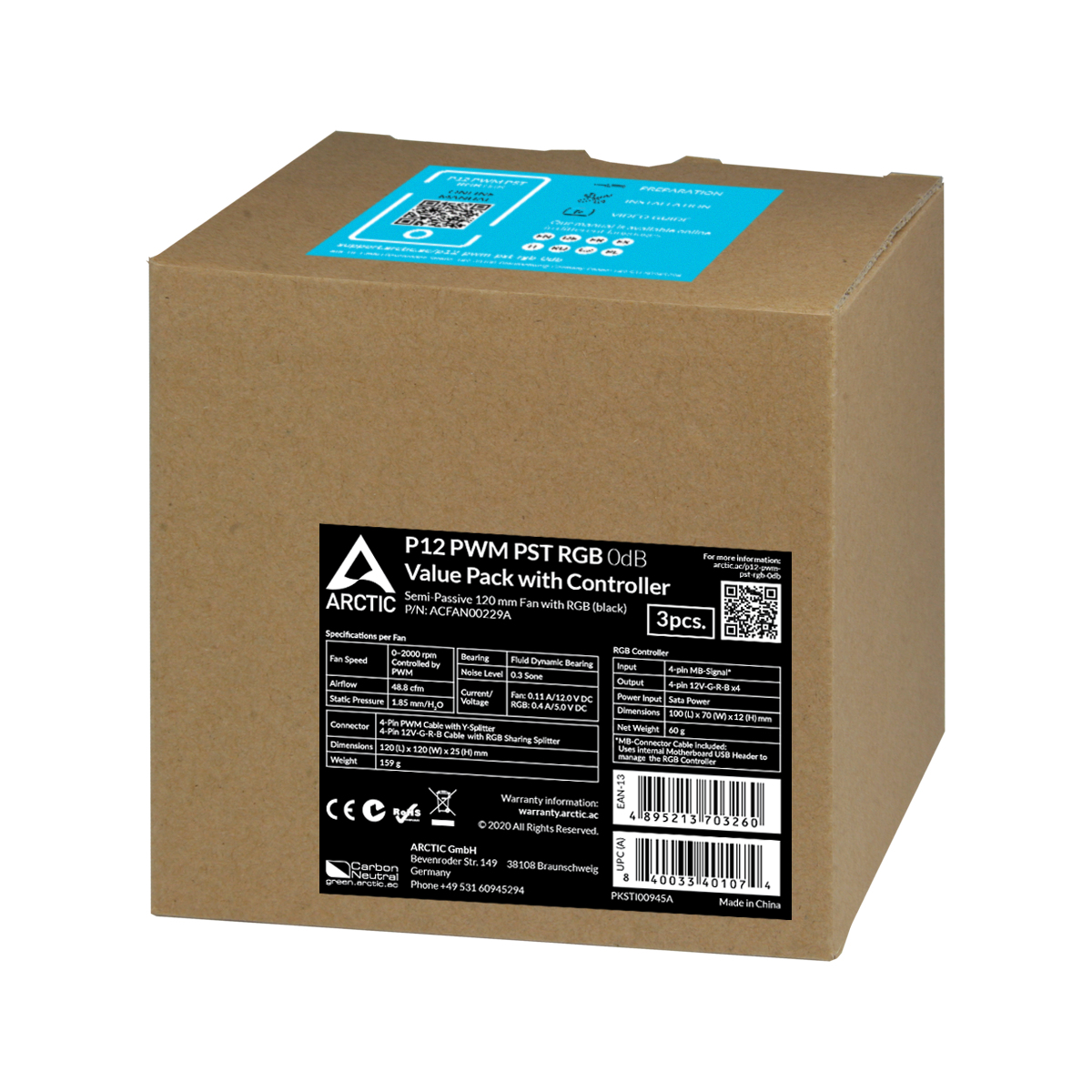 ARCTIC P12 PWM PST RGB 0dB schwarz, LED-Steuerung, 120mm, 3er-Pack, Ansicht 4