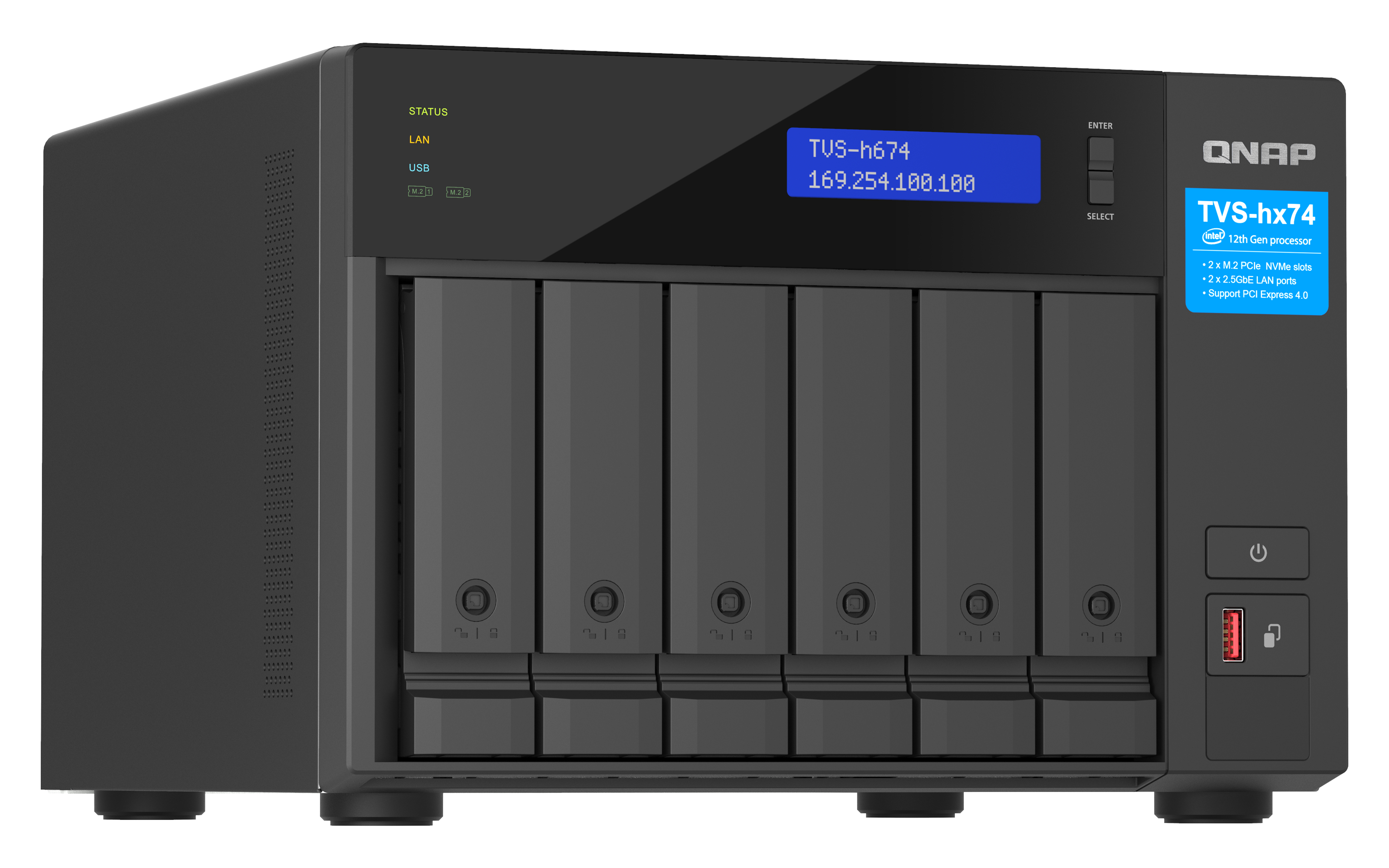 QNAP TVS-h674 - NAS - Tower - Intel® Core™ i3 - i3-12100 - Schwarz, Ansicht 4