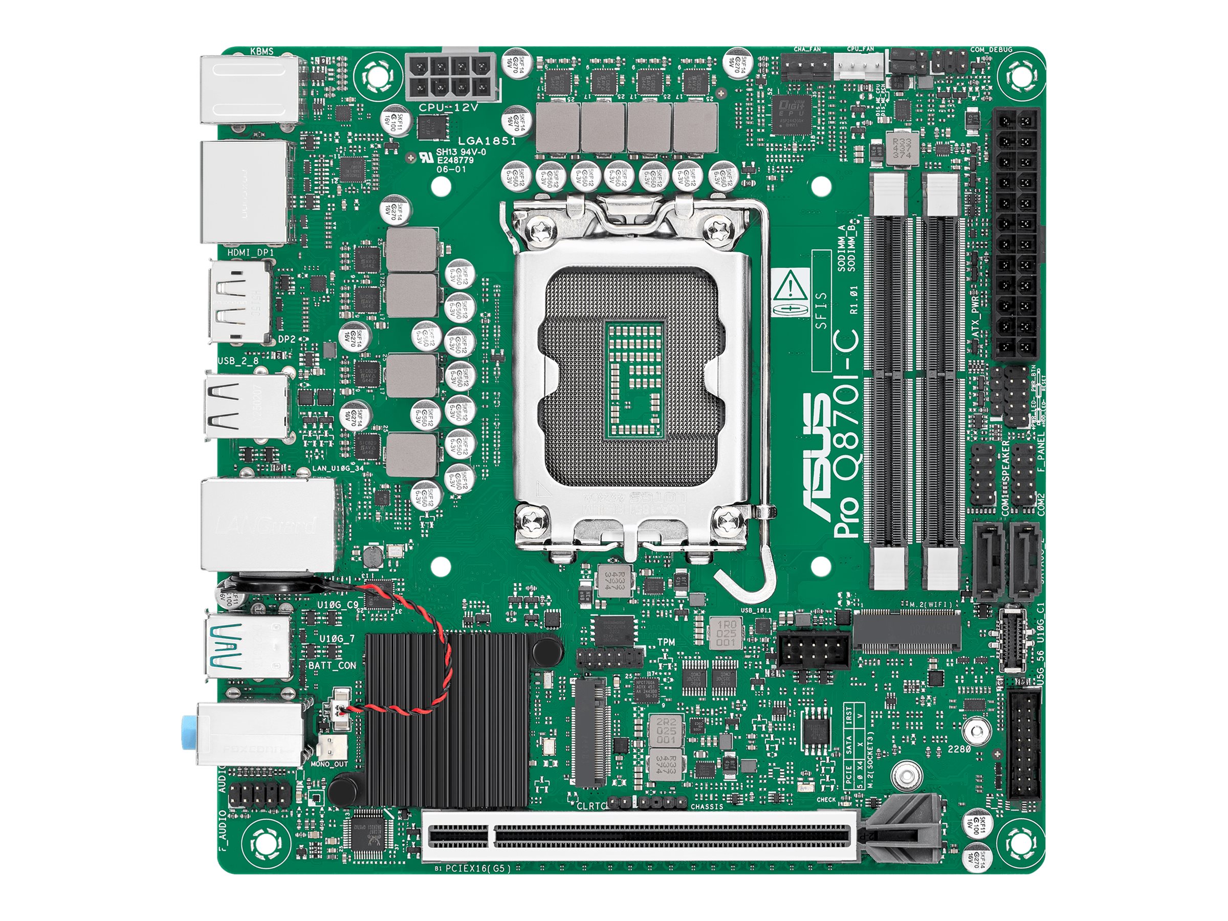 ASUS PRO Q870I-C-CSM - Motherboard - Mini-ITX - LGA1851 Sockel - Q870 Chipsatz - USB-C 3.2 Gen2, USB 3.2 Gen 1, USB 3.2 Gen 2 - Gigabit LAN - Onboard-Grafik (CPU erforderlich)