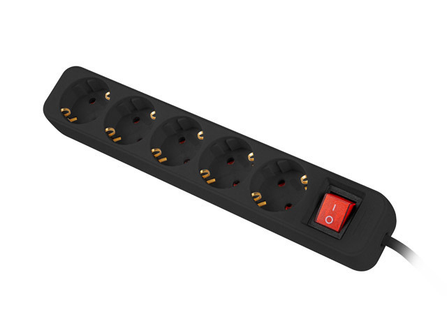 Lanberg PS1-05F-0300-BK Stikdase 5-stik 10A Sort 3m, Ansicht 2