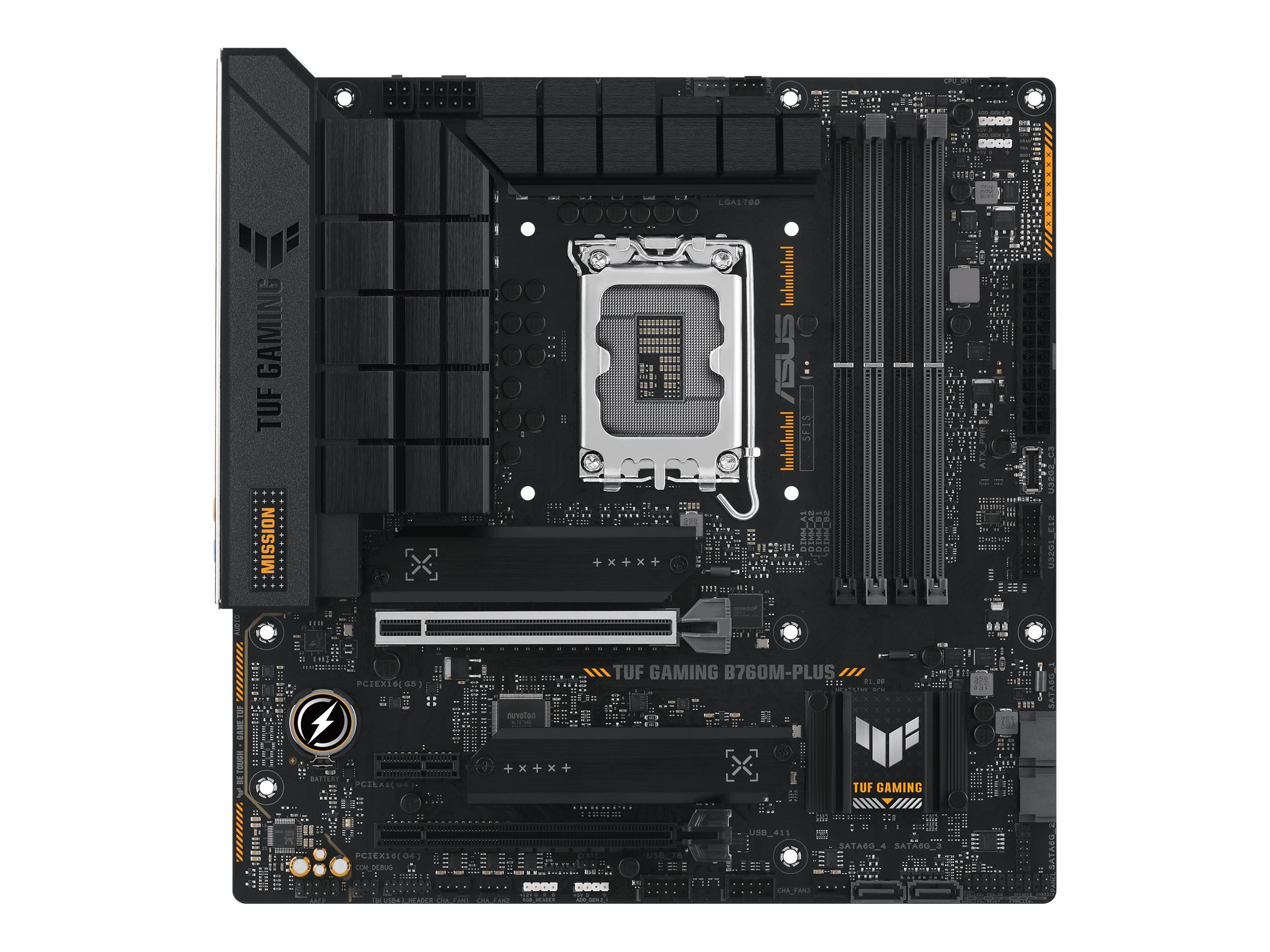 ASUS TUF GAMING B760M-PLUS - Motherboard - micro ATX - LGA1700 Sockel - B760 Chipsatz - USB-C 3.2 Gen 2x2, USB 3.2 Gen 2, USB 3.2 Gen 1, USB-C 3.2 Gen2, USB-C 3.2 Gen 1, USB4 - 2.5 Gigabit LAN - Onboard-Grafik (CPU erforderlich)
