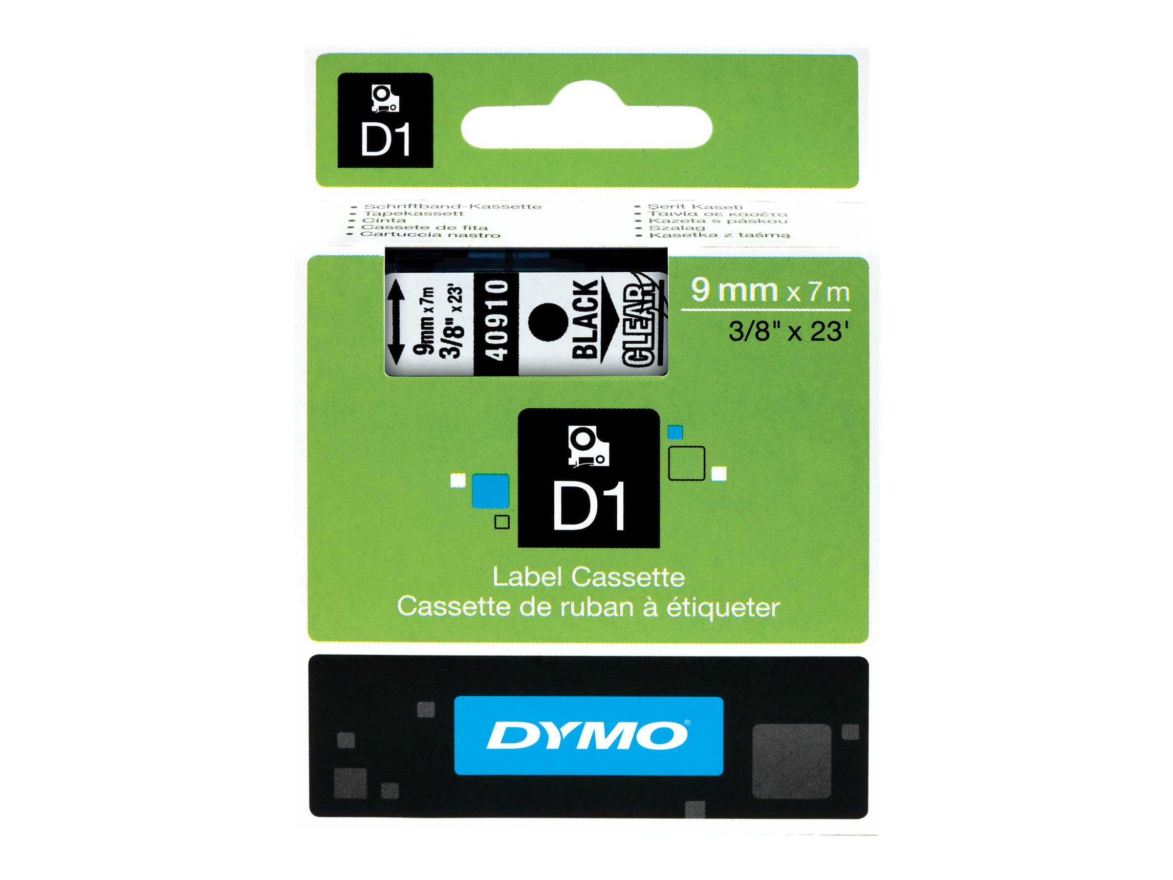 Dymo D1 - Selbstklebend - Schwarz auf Transparent - Rolle (09 cm x 7 m)
