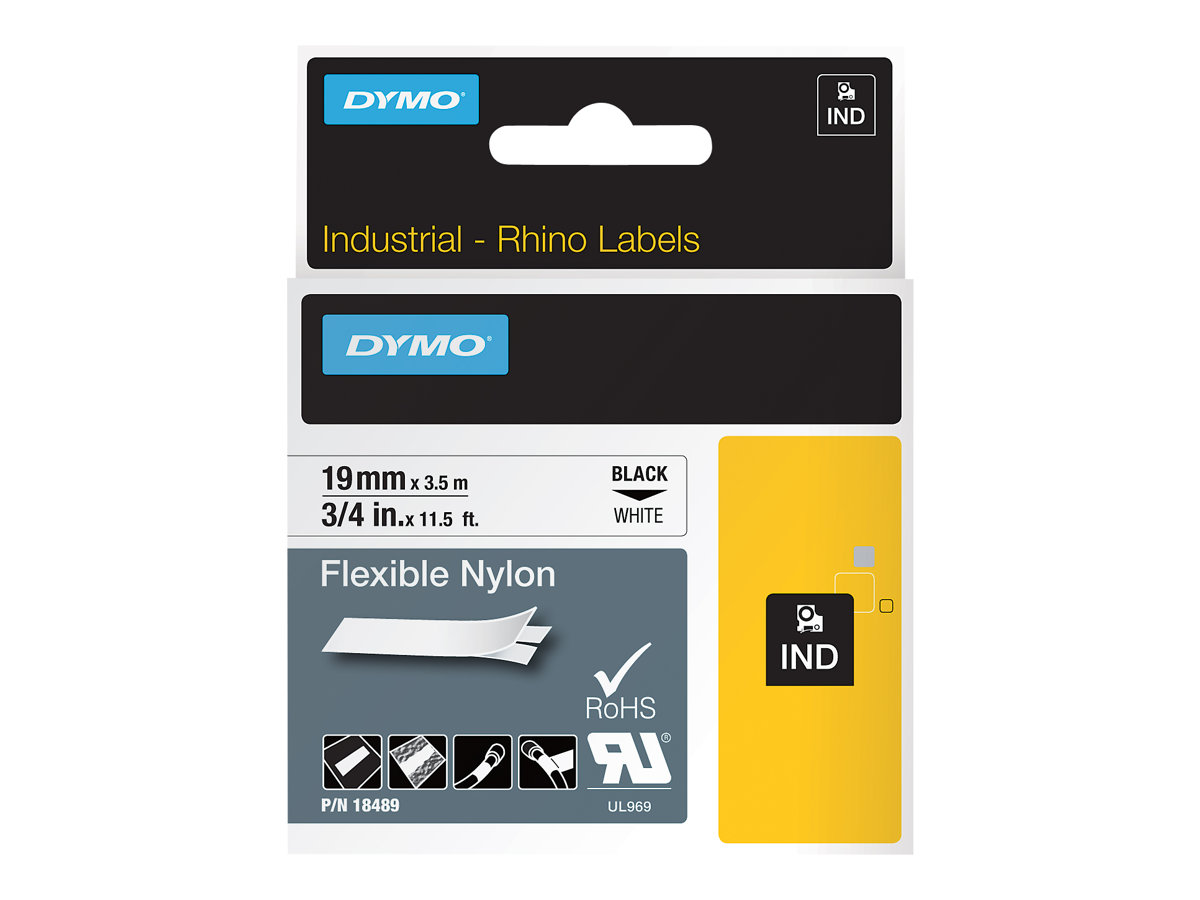 Dymo IND - Nylon - Klebstoff - Schwarz auf Weiß - Rolle (1,9 cm x 4 m), Ansicht 4