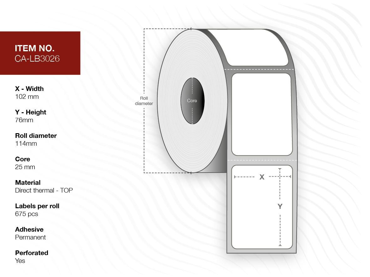 Capture CA-LB3026 - Weiß - Rolle - Thermodirekt - Permanent - 11,4 cm - 10,2 cm, Ansicht 2