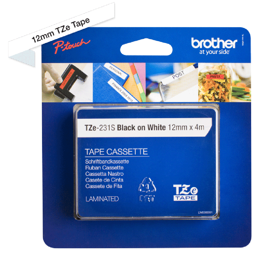 Brother TZe-231S - Schwarz auf Weiß - Rolle (1,2 cm x 4 m), Ansicht 4