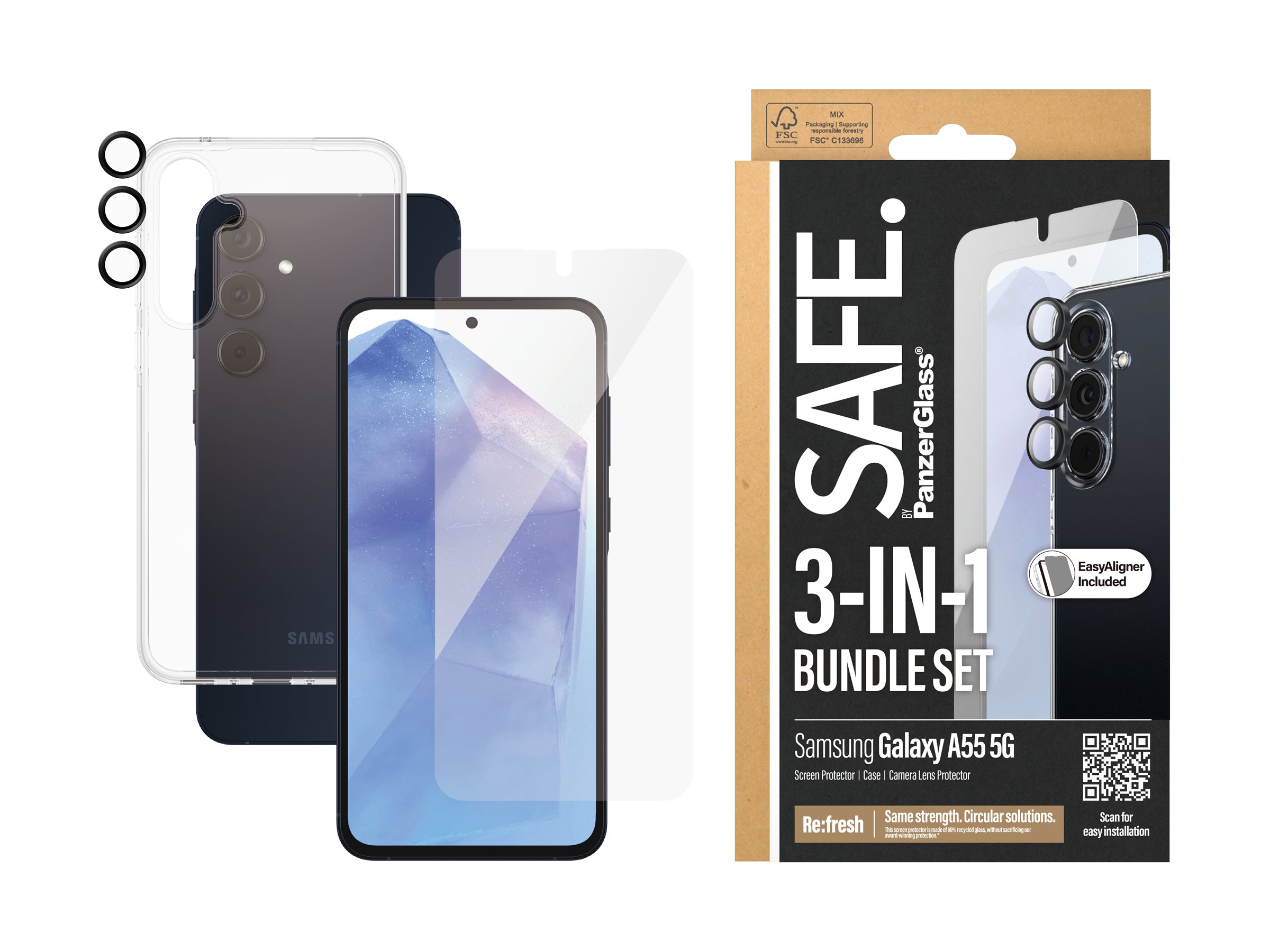 PanzerGlass SAFE. by PanzerGlass - 3-in-1 Schutzpacket - hintere Abdeckung für Samsung Galaxy A55, Ansicht 4
