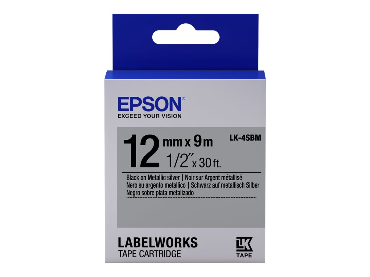 Epson LabelWorks LK-4SBM - Schwarz auf silbermetallic - Rolle (1,2 cm x 9 m) 1 Kassette(n) Etikettenband - für LabelWorks LW-1000, 300, 400, 600, 700, 900, K400, Z5000, Z5010, Z700, Z710, Z900