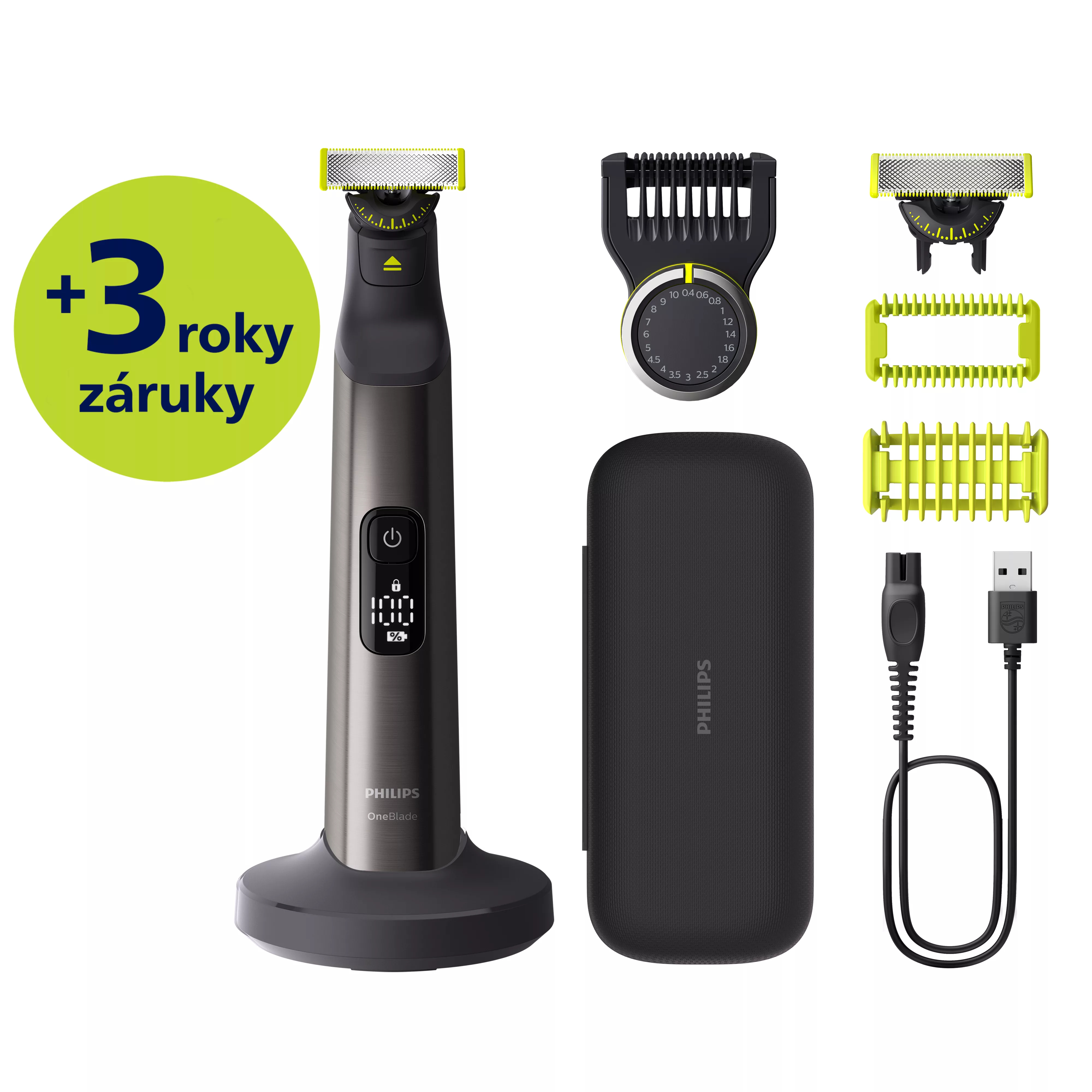 Philips OneBlade Pro 360 QP6652/61 Face + Body, Eingebautes Display, Waschbar, Akku, Chrom, Ansicht 2