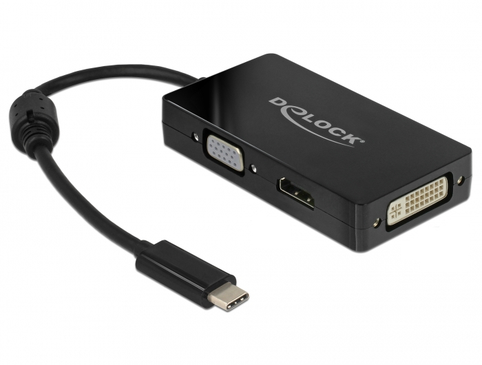 Delock 63925, USB Type-C, 3840 x 2160 Pixel, Schwarz, 60 Hz, 0,13 m, Windows 10, Windows 7, Windows 8.1