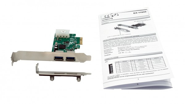 Exsys EX-11042 - PCIe - USB 3.2 Gen 1 (3.1 Gen 1) - Weiblich - Full-height / Low-profile - 2x External USB 3.2 Gen 1, Ansicht 2