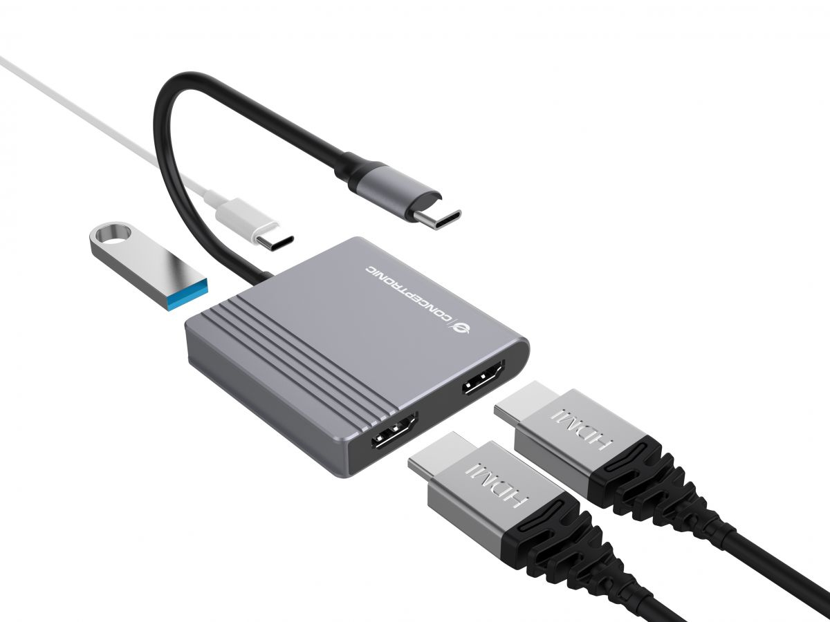 Conceptronic Dockingstation - USB-C - 2 x HDMI - 0,25 m - Grau, Ansicht 4