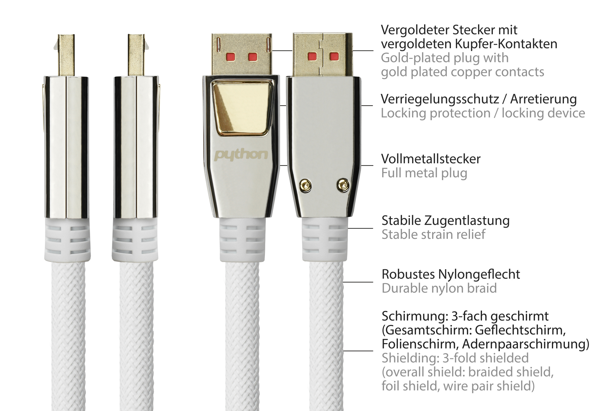 PYTHON DisplayPort 1.4 an HDMI 2.0 Kabel Nylong. weiß - Kabel - Digital/Display/Video, Ansicht 4
