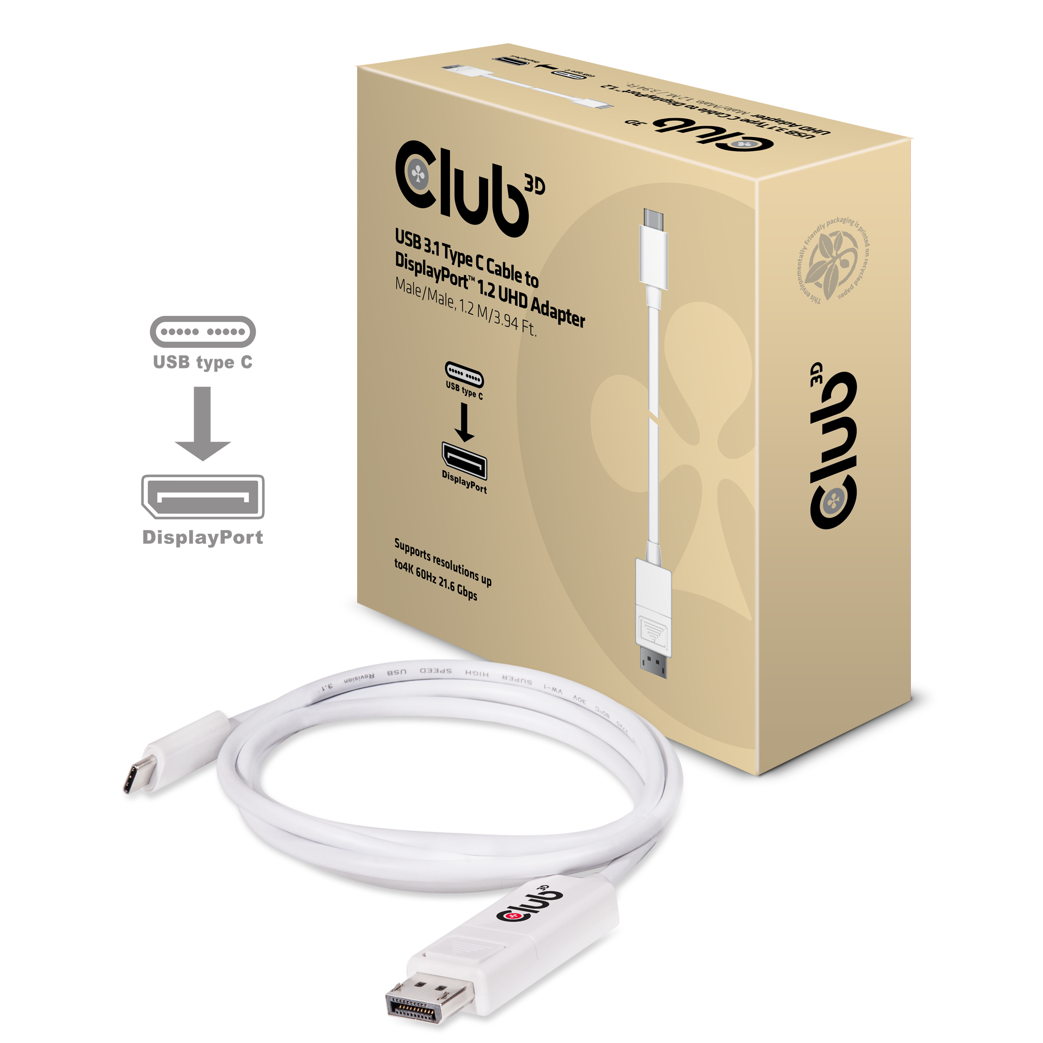 Club 3D DisplayPort-Kabel - USB-C (M) bis DisplayPort (M), Ansicht 2