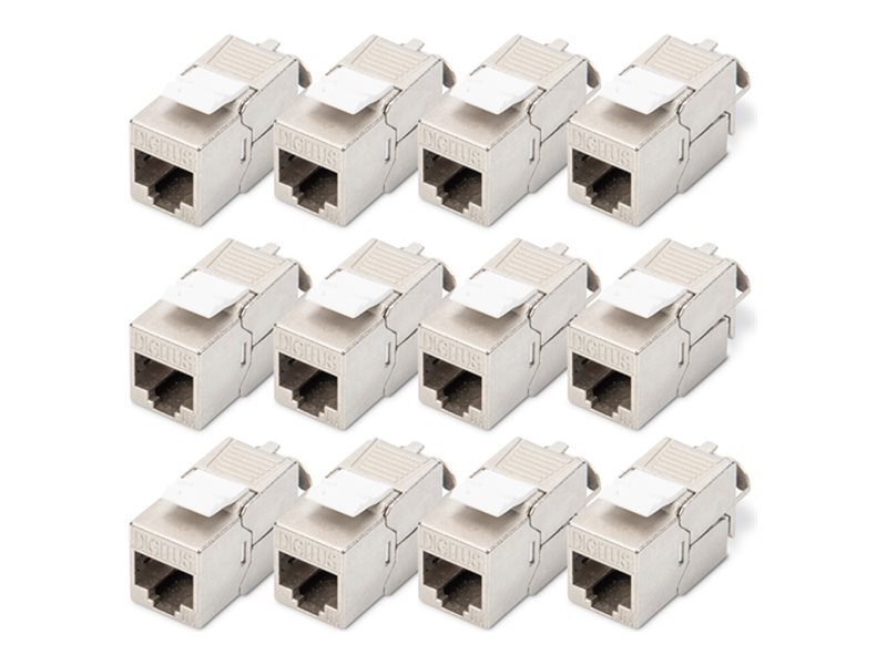 DIGITUS CAT 6A Keystone Modul, geschirmt, werkzeugfreier Montageanschluss - 12 Stk.