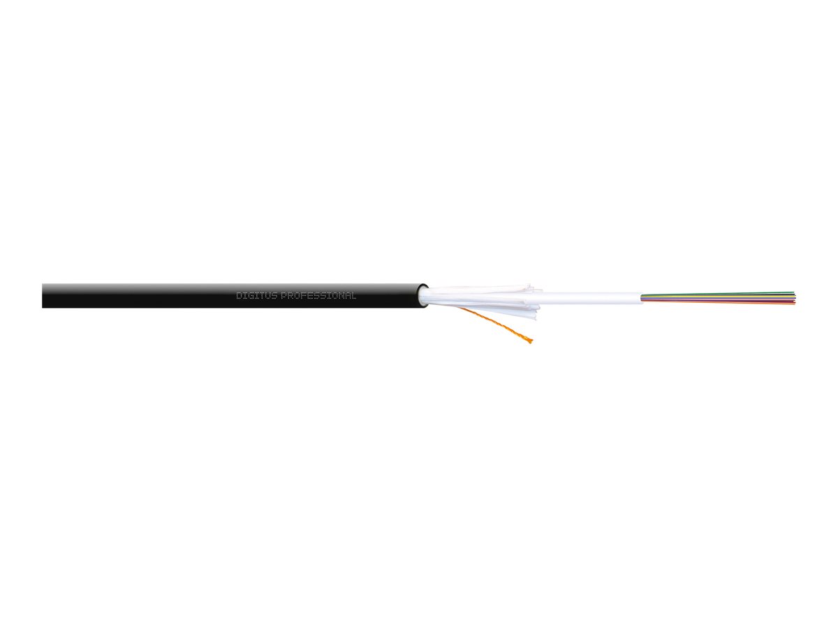 DIGITUS Verlegekabel Innen/Außen A/I-DQ (ZN) BH 9/125µ OS2, 12 Fasern, BauPVO Dca, LSZH, 100 m