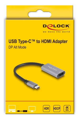 Delock Highspeed - Videoadapter - 24 pin USB-C männlich zu HDMI weiblich - 15 cm - Grau/Schwarz - unterstützt 4K 60 Hz, Ansicht 4
