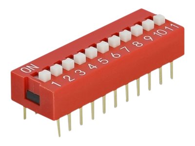 Delock DIP sliding switch 11-digit 2.54 mm pitch THT vertical - DIP-Schalter - Rot (Packung mit 5)