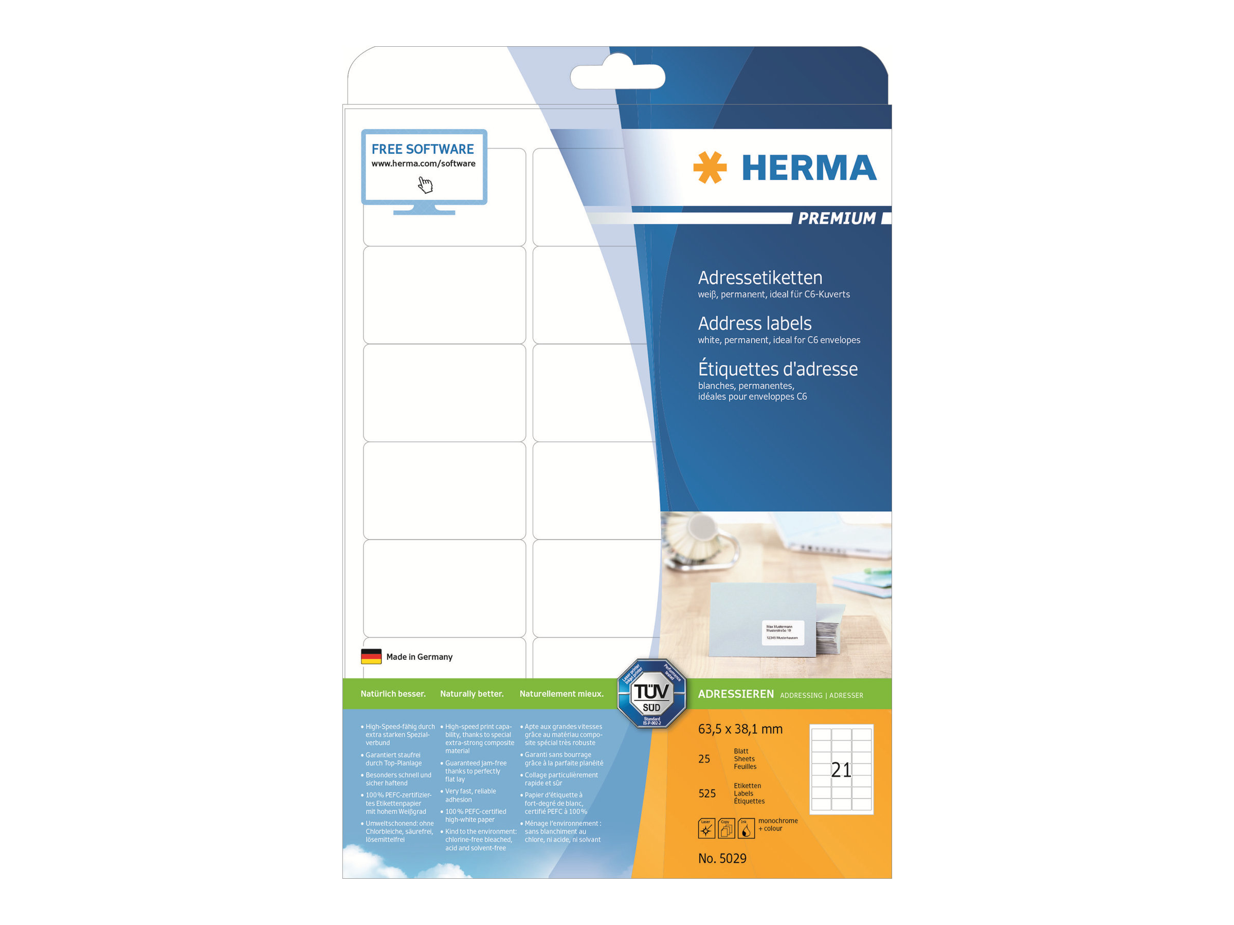 HERMA Special - Selbstklebend - weiß - 63.5 x 38.1 mm 525 Stck. (25 Bogen x 21)