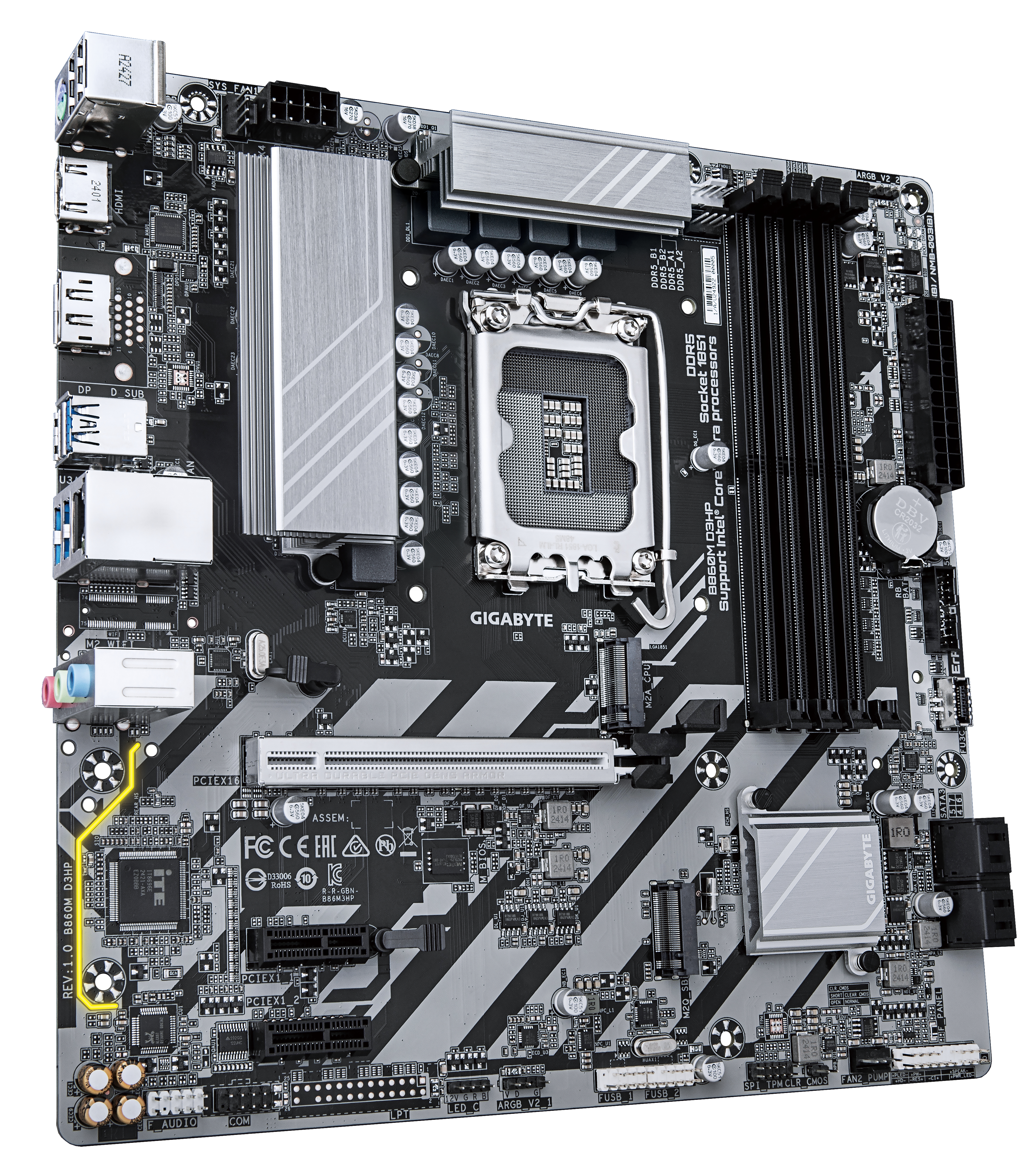 Gigabyte MB GBT Intel 1851 B860M D3HP - Micro/Mini/Flex-ATX - USB 3.2, Ansicht 3