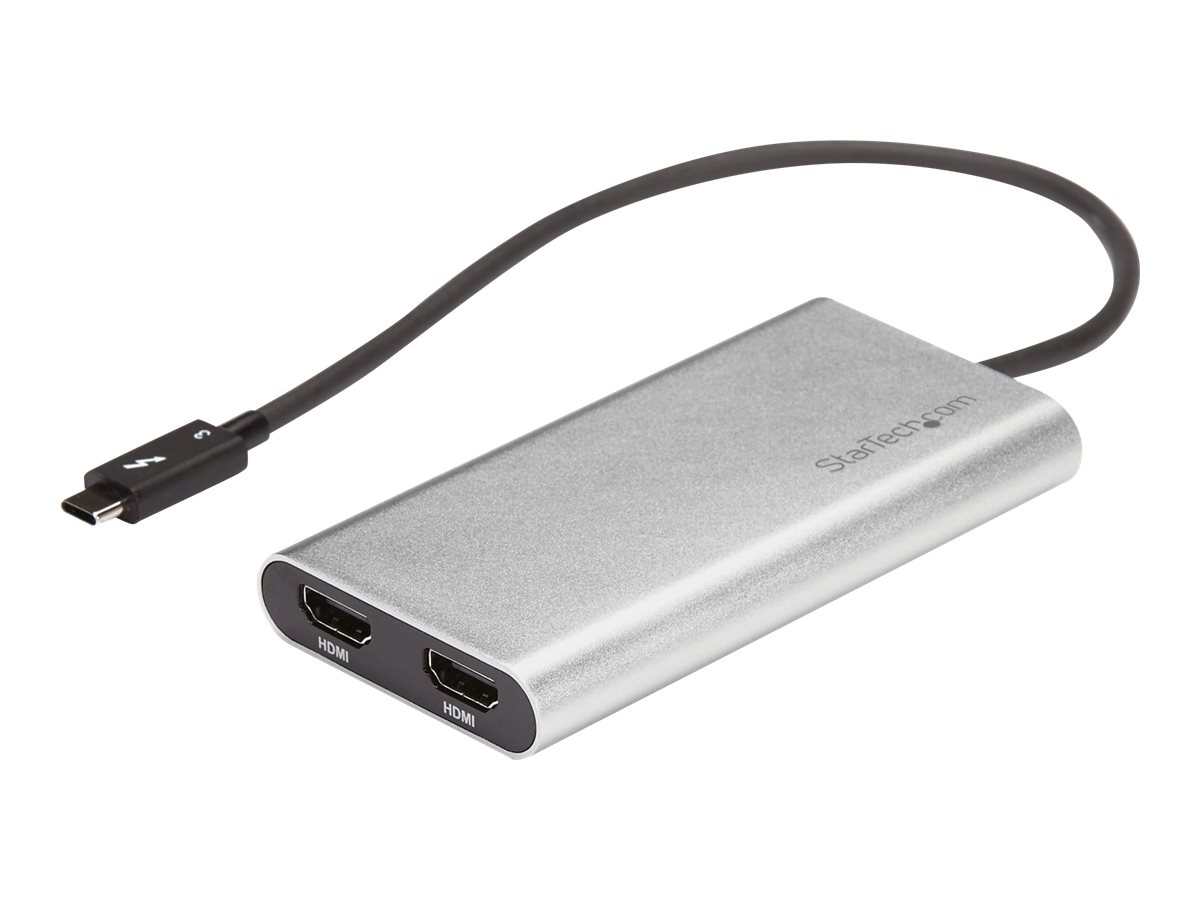 StarTech.com Startech Thunderbolt 3 auf zwei HDMI Adapter - 4K 60hz - Mac und Windows kompatibel - USB C HDMI Adapter - Thunderbolt 3 zu HDMI - Adapterkabel - USB-C männlich zu HDMI weiblich - 28.4 m - Silber - aktiv, 4K60Hz (4096 x 2160)