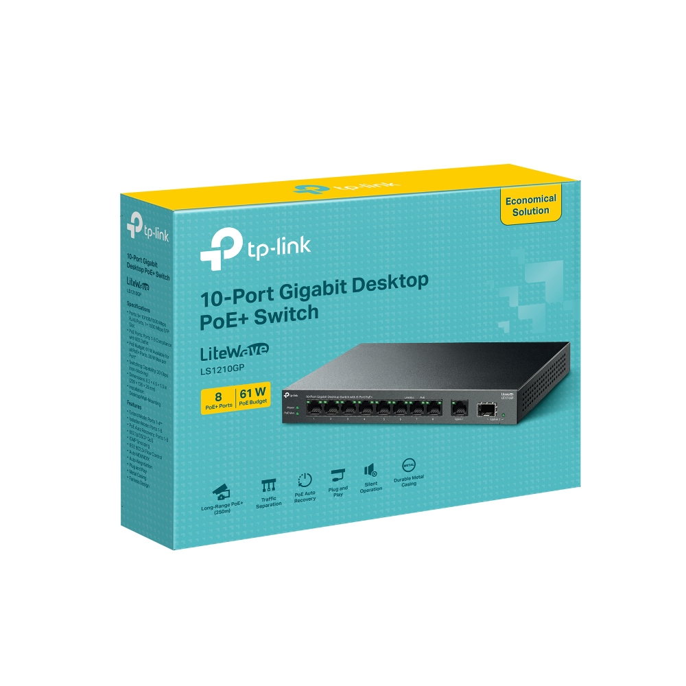 TP-LINK LiteWave LS1210GP V1 - Switch - 8 x 10/100/1000 (PoE+), Ansicht 4