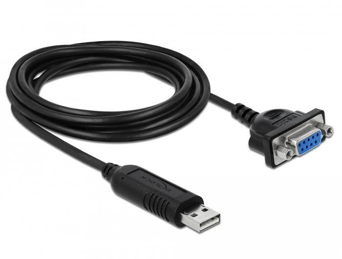 Delock 66281, Schwarz, 1,8 m, RS-232, USB Typ-A, Weiblich, Männlich